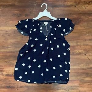 Navy and white polka dot blouse new with tags
